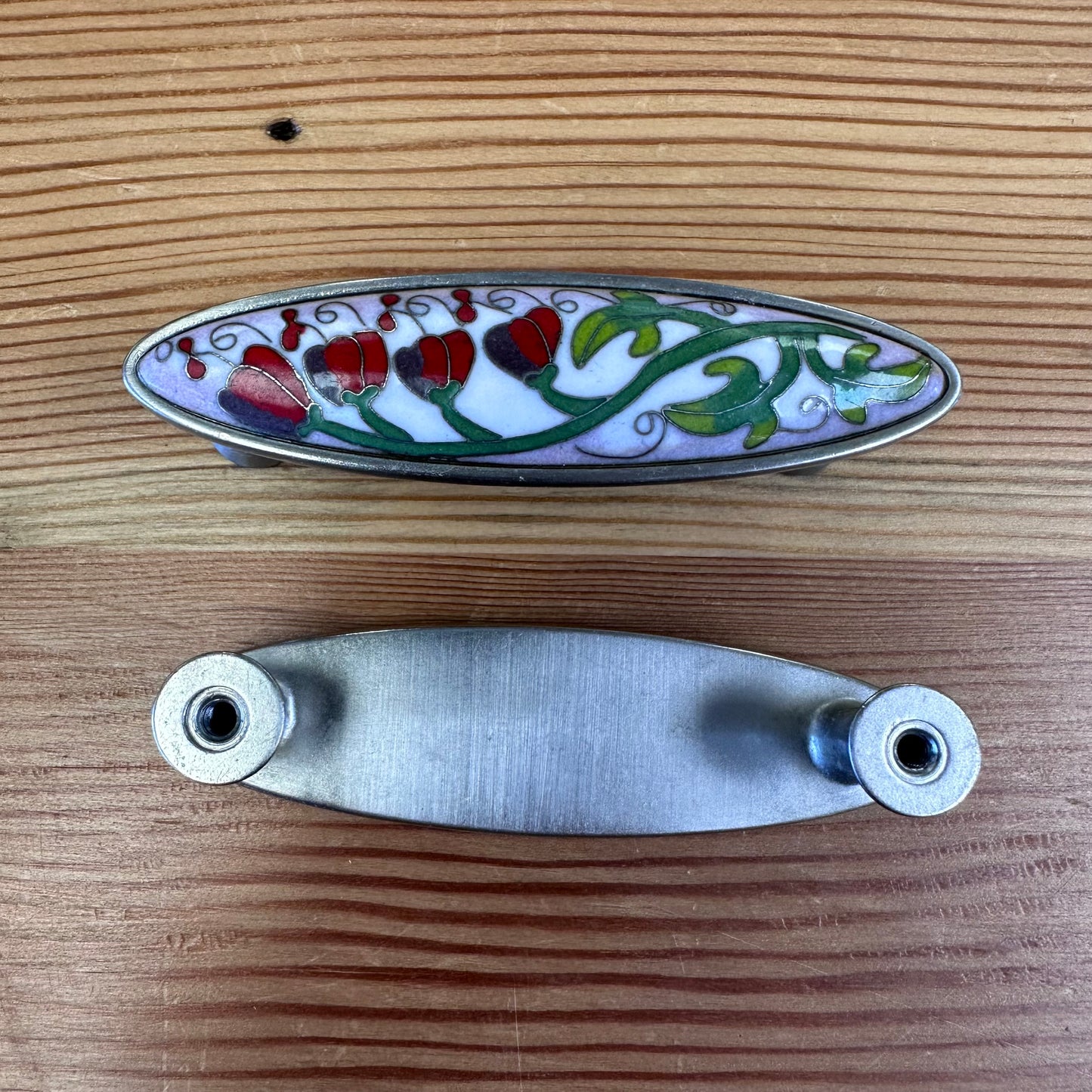 3" Cloisonné Bleeding Heart Drawer Pull Brushed Satin Pewter