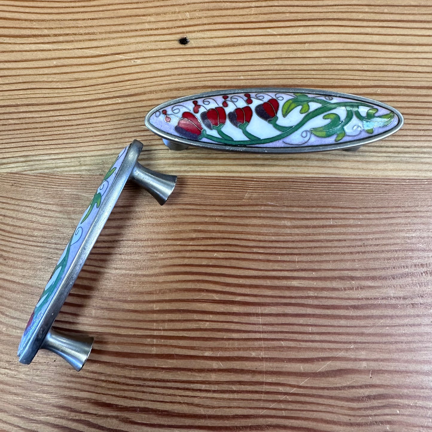 3" Cloisonné Bleeding Heart Drawer Pull Brushed Satin Pewter