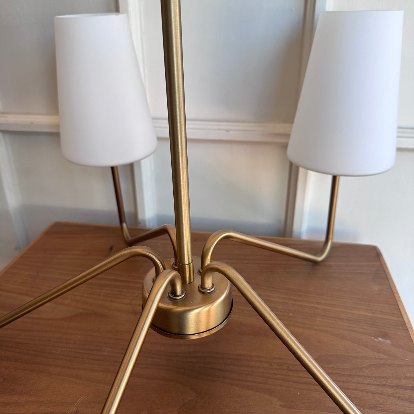 Meridian Brushed Brass 5 light Chandelier with Down Rods