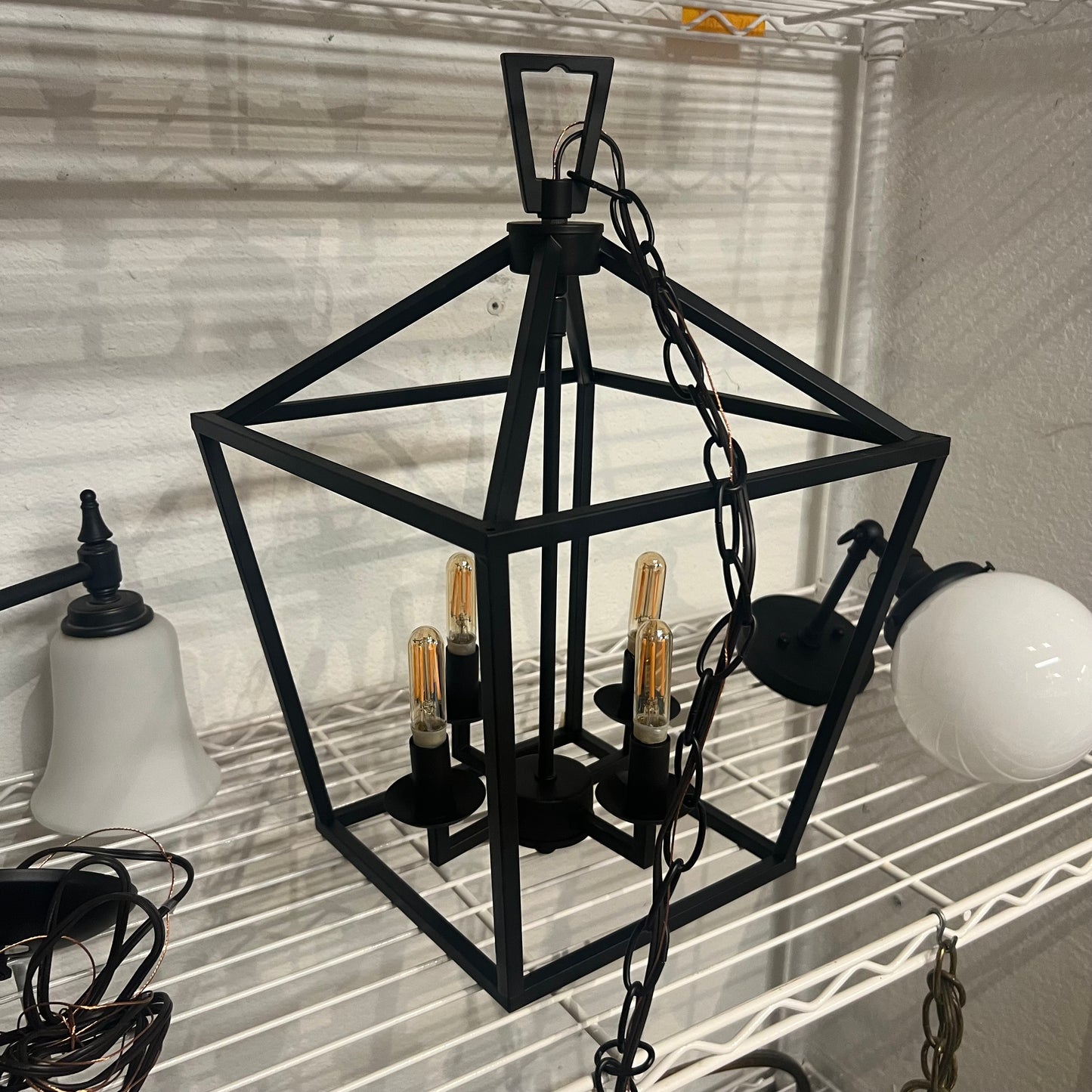 4-Light Black Farmhouse Chandelier, Vintage Metal Lantern Pendant