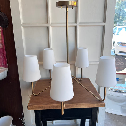 Meridian Brushed Brass 5 light Chandelier with Down Rods