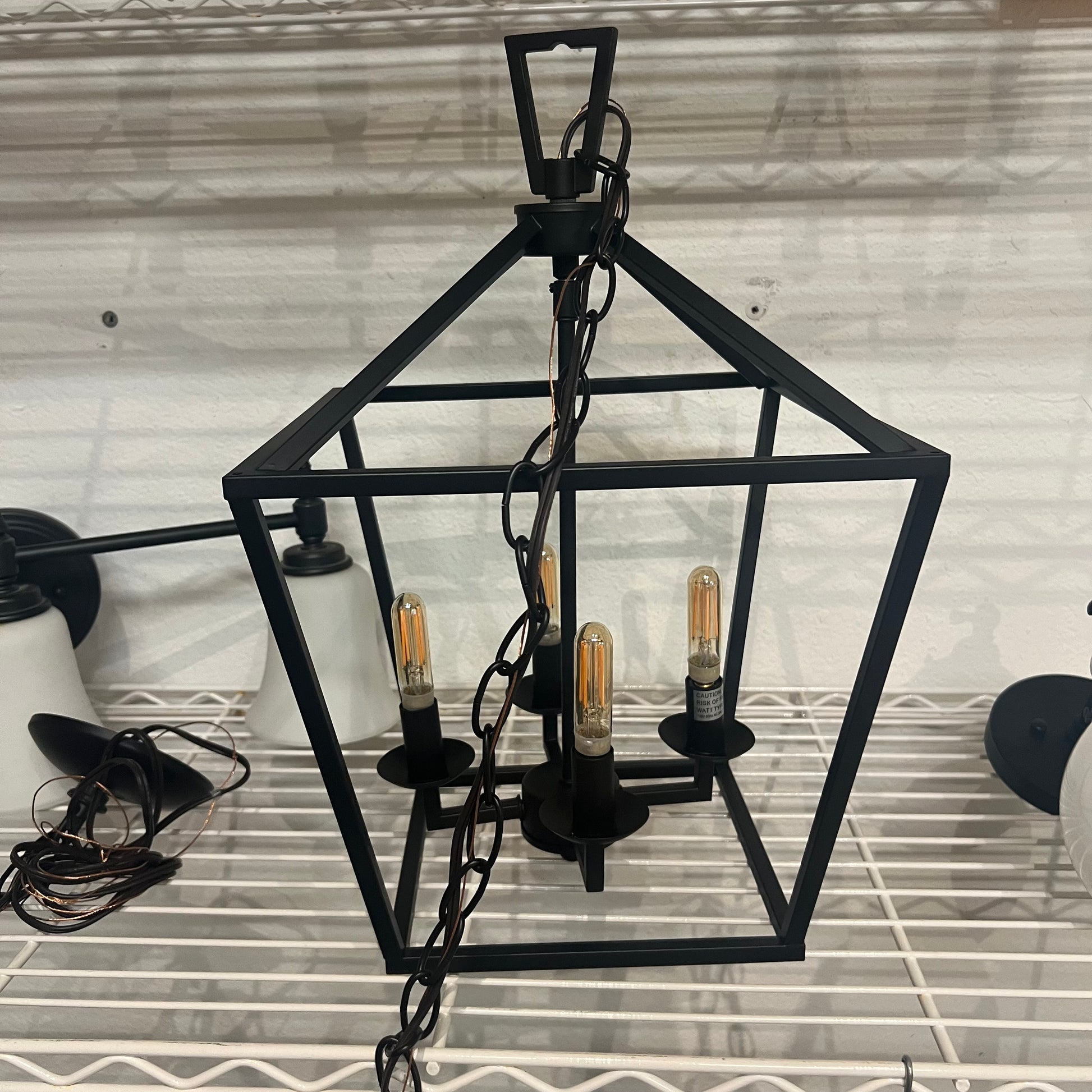 black metal hanging light fixture salvaged antique pendant cage
