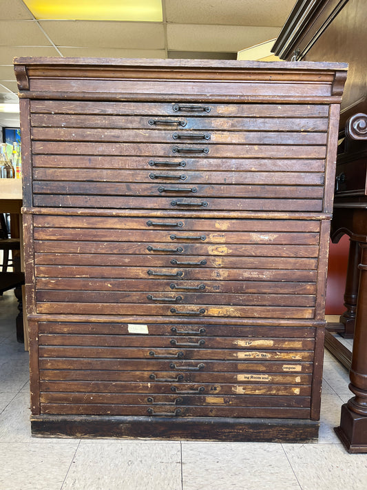 antique oak wood typesetters letterpress cabinet