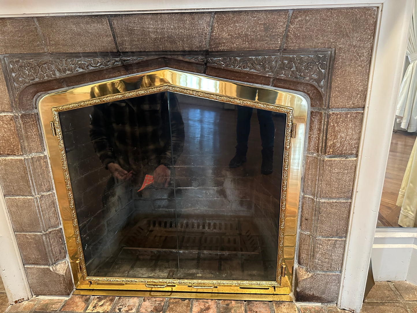Glass Fireplace Screen with Solid Brass Frame