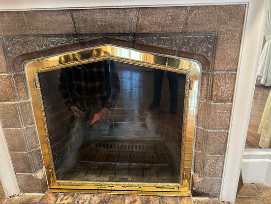 Glass Fireplace Screen with Solid Brass Frame