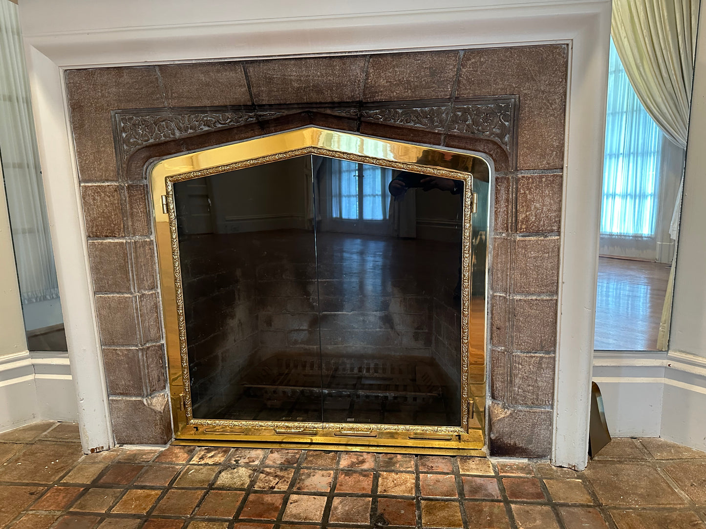 Glass Fireplace Screen with Solid Brass Frame