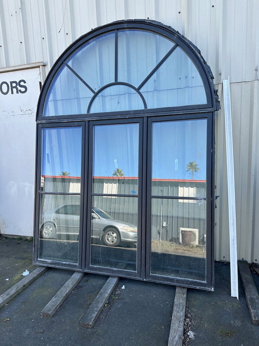 salvaged reclaimed arched window black frame