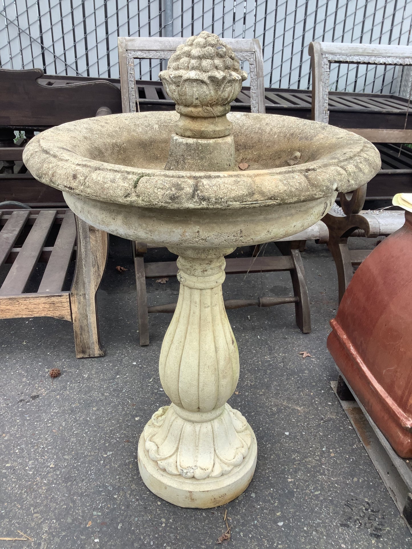 salvaged antique stone concrete bird bath