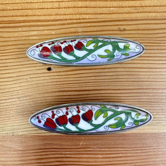 3" Cloisonné Bleeding Heart Drawer Pull Brushed Satin Pewter