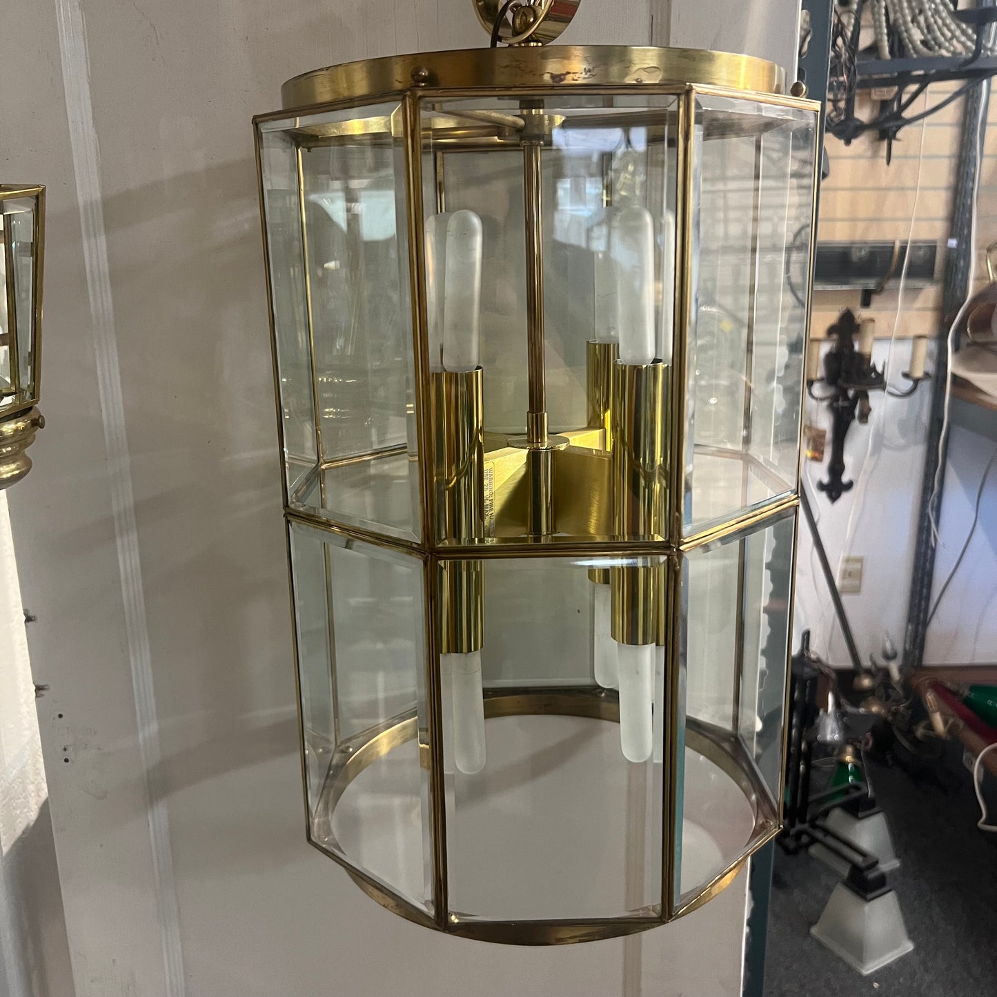 Mid Century Brass 2-Story, 8-Arm Chandelier