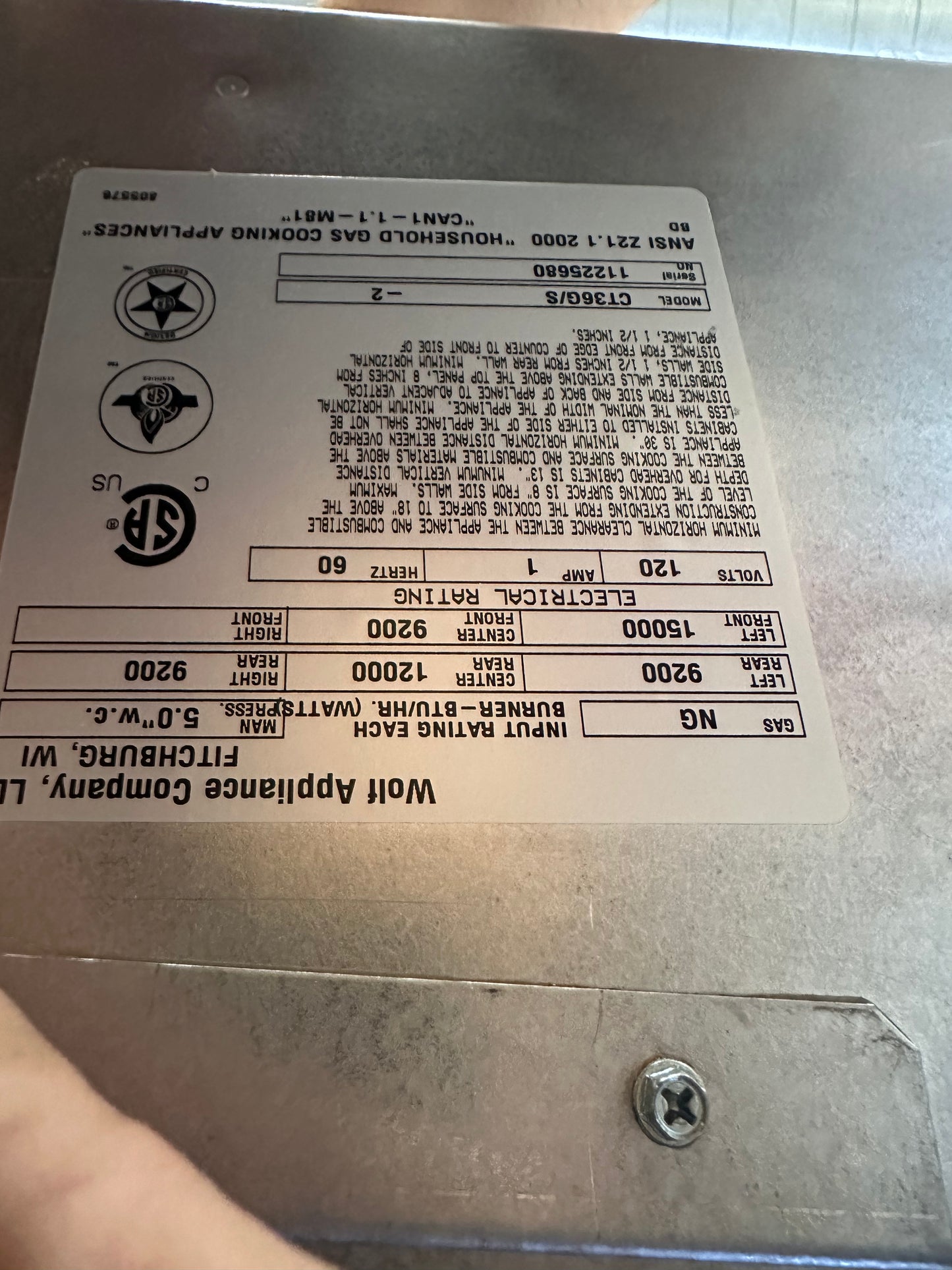 Wolf 36" Professional Gas Cooktop (Model CT36G/S)