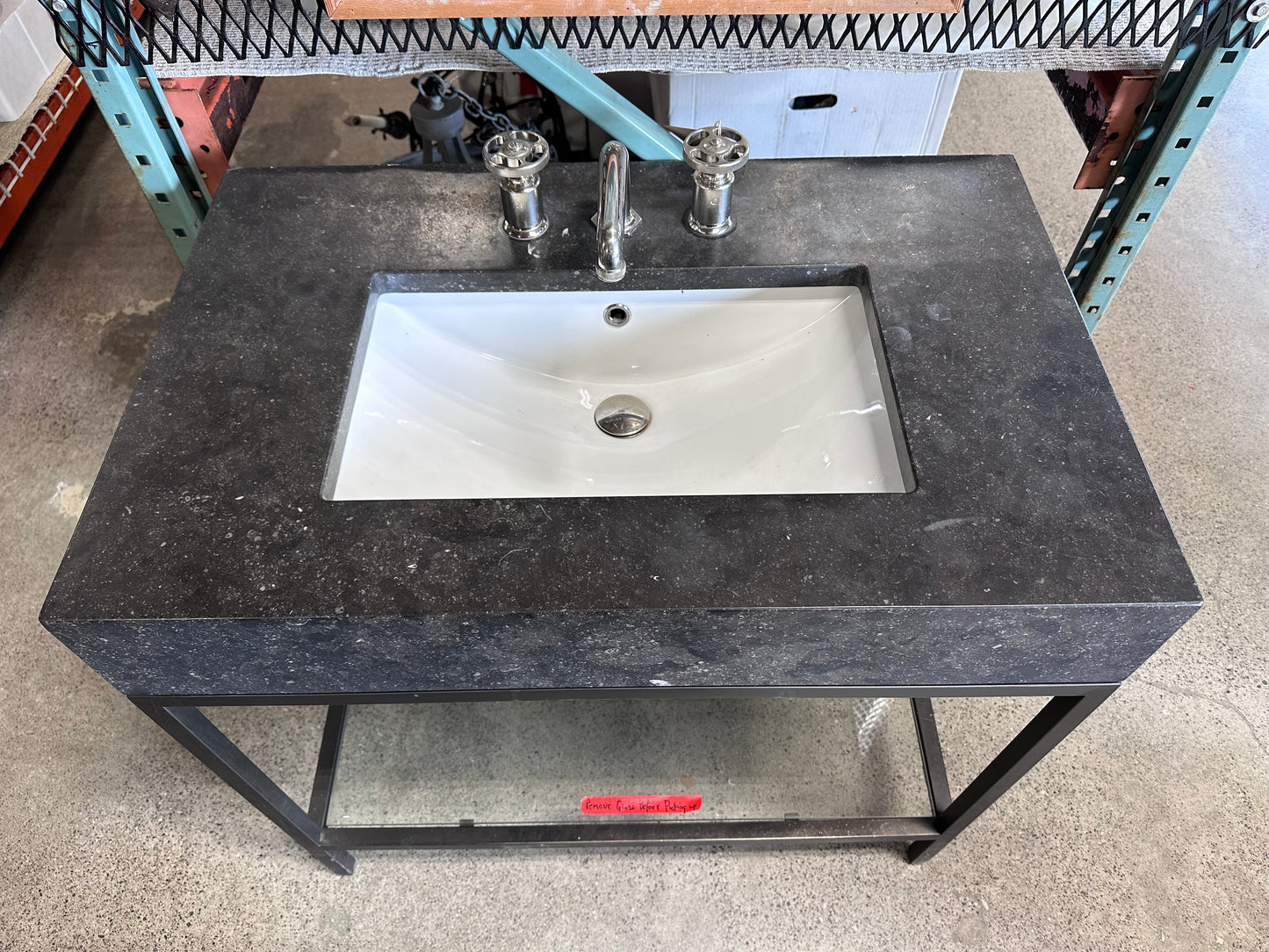 Belgian Blue Stone Vanity with Waterworks R.W. Atlas Faucet