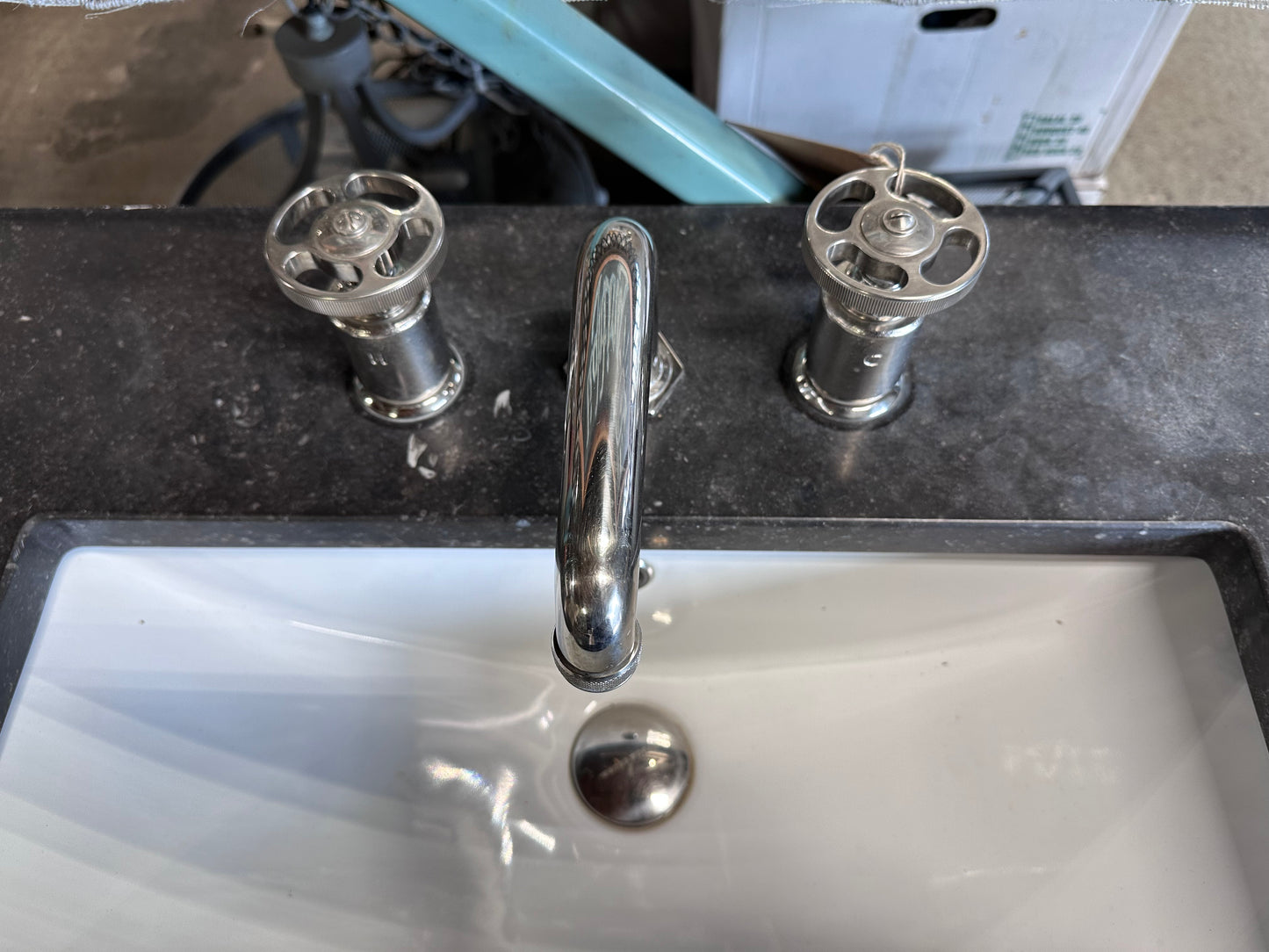 Belgian Blue Stone Vanity with Waterworks R.W. Atlas Faucet
