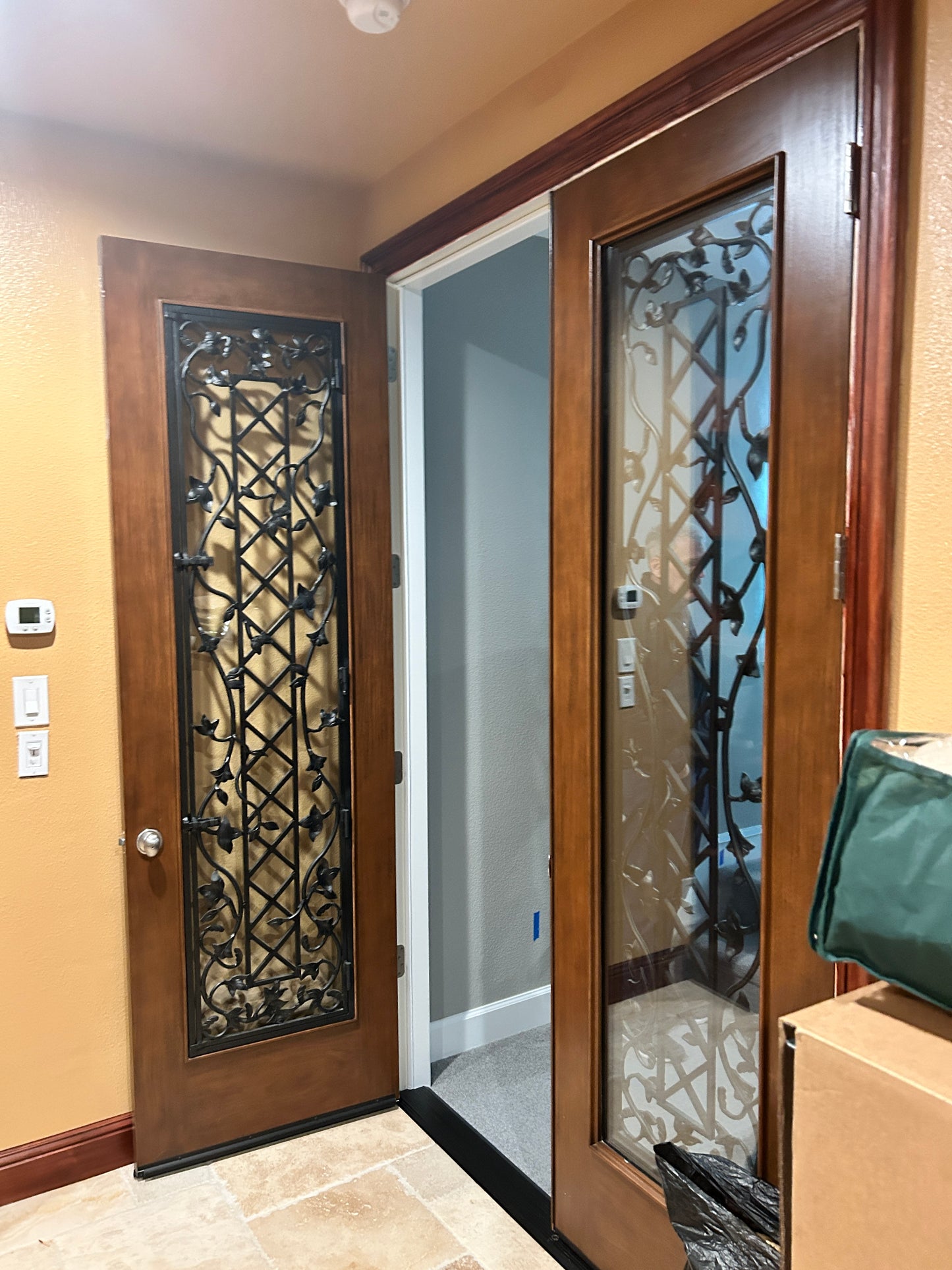 Mahogany Interior French Doors with Ironwork