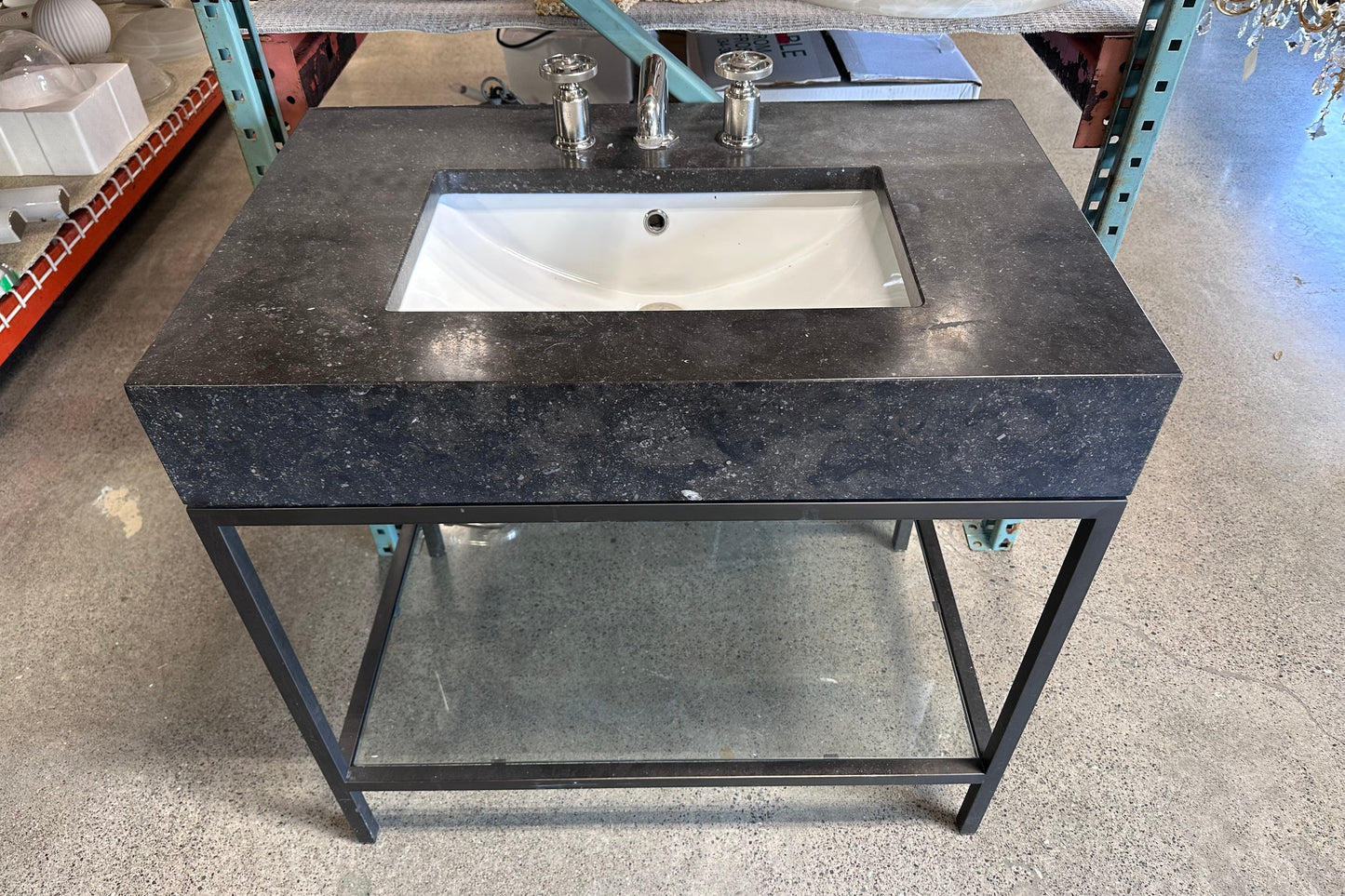Belgian Blue Stone Vanity with Waterworks R.W. Atlas Faucet