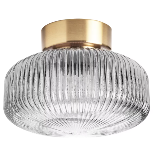 IKEA Brass/Gray Clear glass flush mount ceiling light.